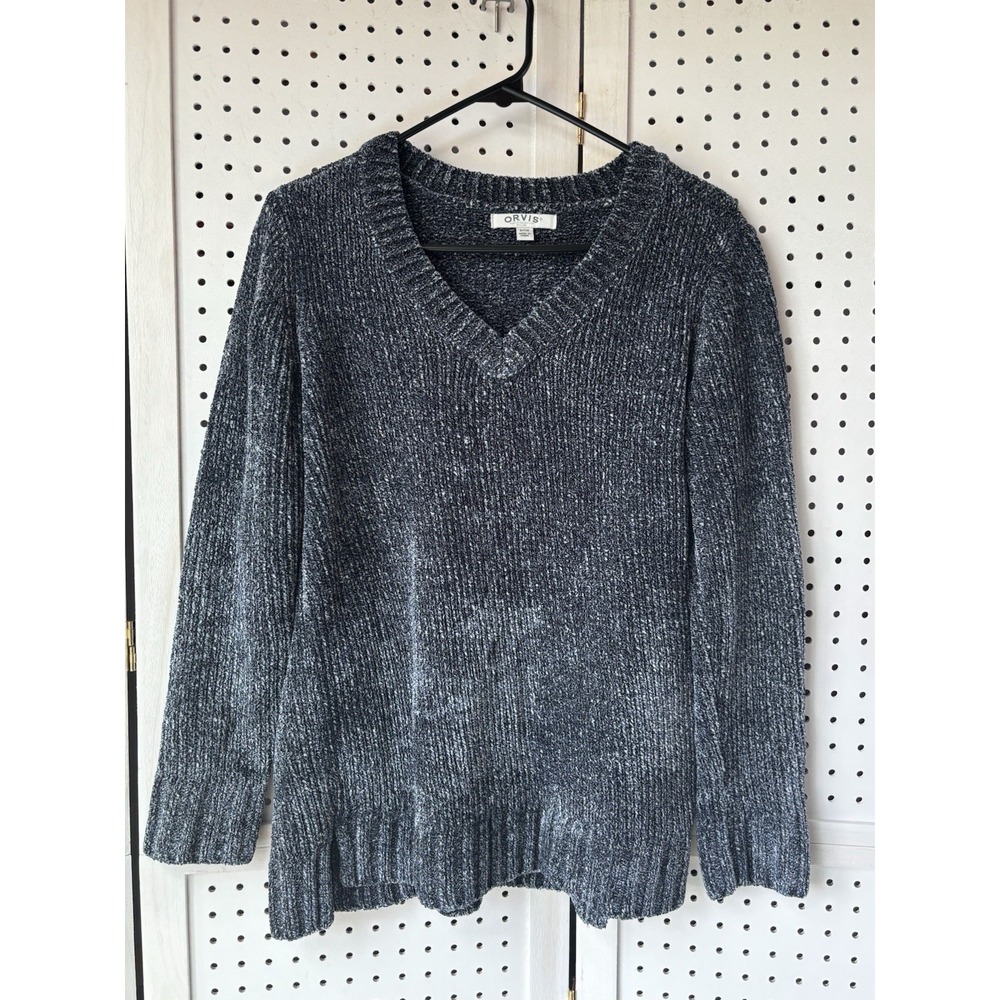 Orvis V-Neck Pullover Cozy Chenille Blue Sweater Women's Small